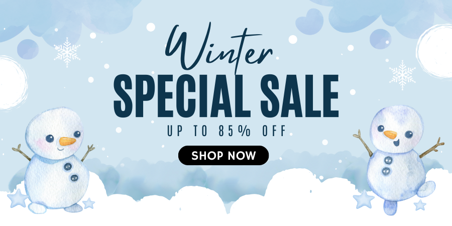 Blue White Cute Watercolor Winter Illustration Special Sale Banner